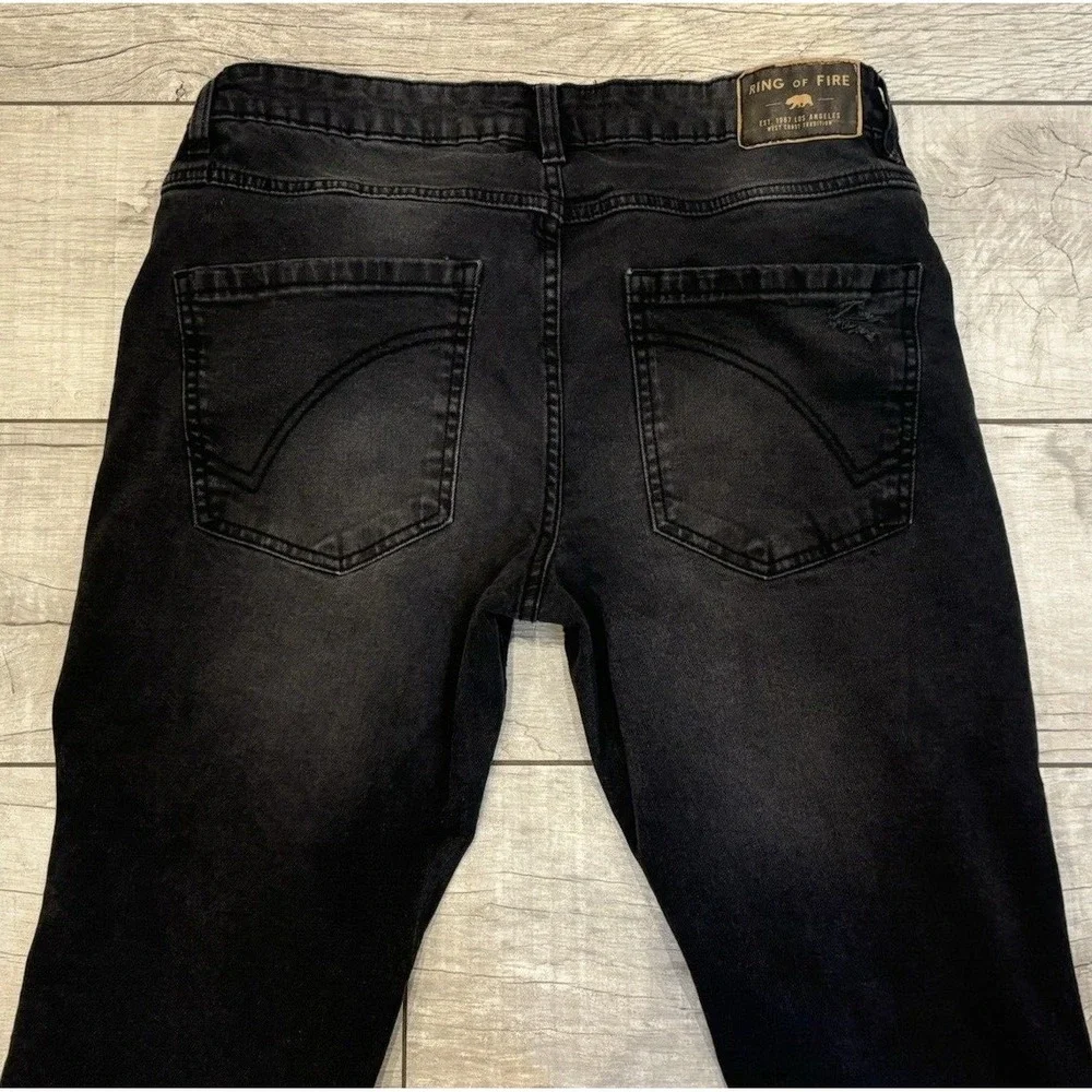 Ring of Fire Mens Black Distressed Straight Stretch Jeans 33x29‎ Mid Rise Grunge